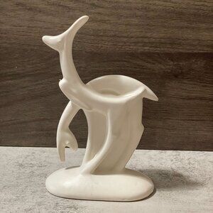 Vintage MCM Haeger Ivory White Ceramic Deer Figural Minimalist Planter 7"